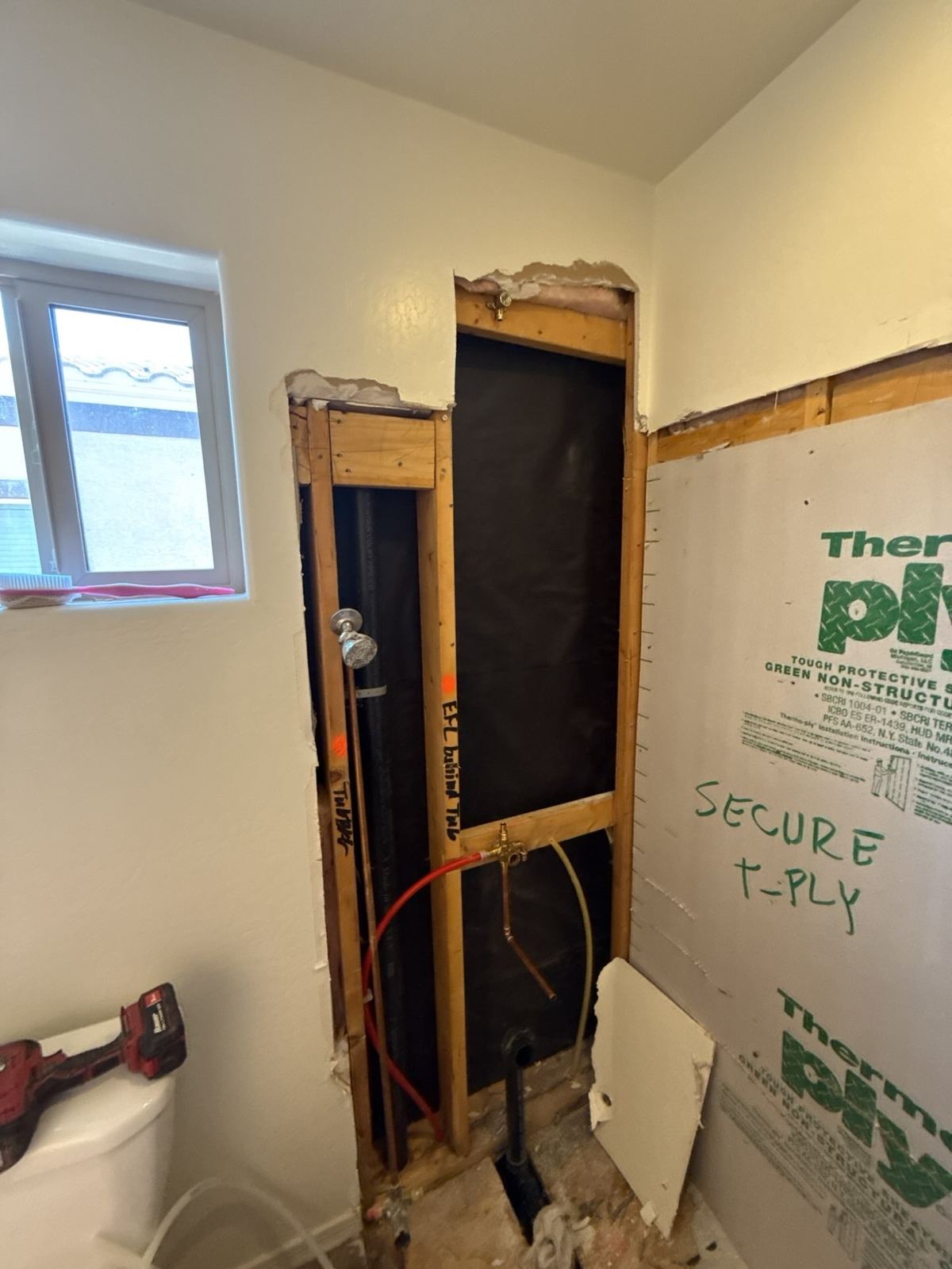 Same tub alcove opened to the studs in Avondale